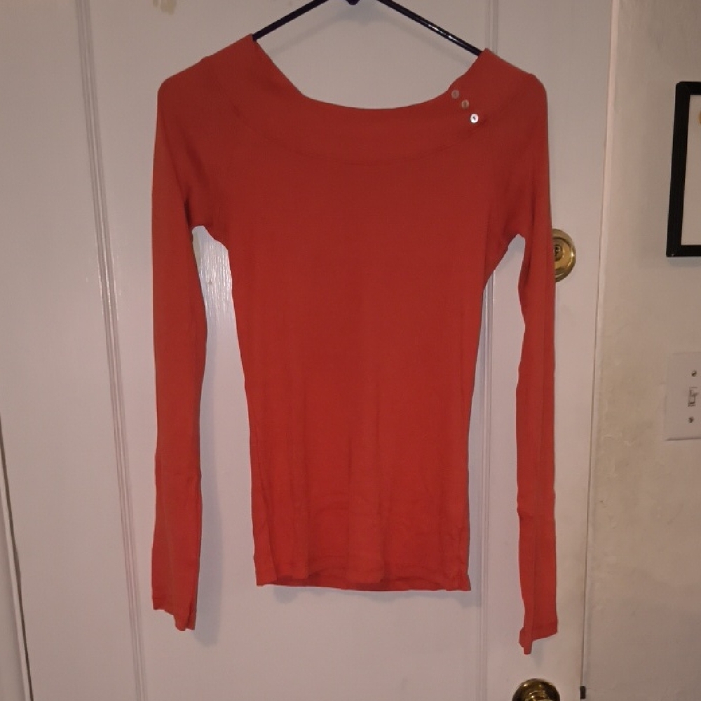 Splendid | Orange Long Sleeve Top with Button Detail